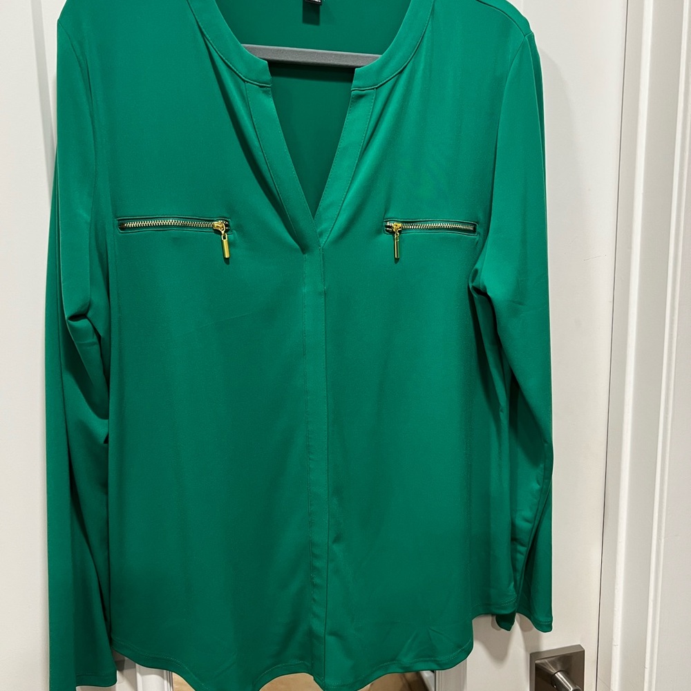 Alfani Teal Long Sleeve Blouse with Zipper Details